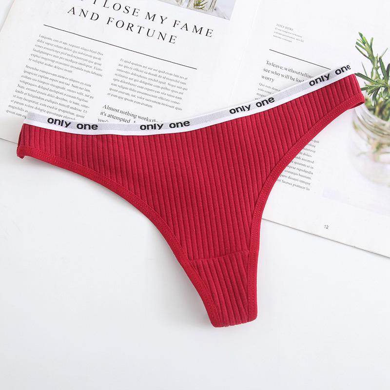 7-Color Women's Pure Cotton Fun & Sexy Mid-Waist European Size Ribbed Thong