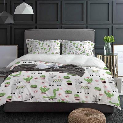 Copripiumino Animali Cartoni Animati Alpaca Cactus Verde con Federa Set Biancheria da Letto Personalizzato 3 Pezzi Copripiumino Letto Matrimoniale Tessile per la Casa