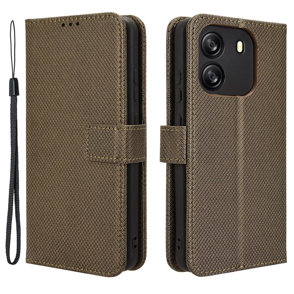 

For Blackview Wave 6C Case Diamond Texture Leather Phone Cover with TPU Inner Shell Brown