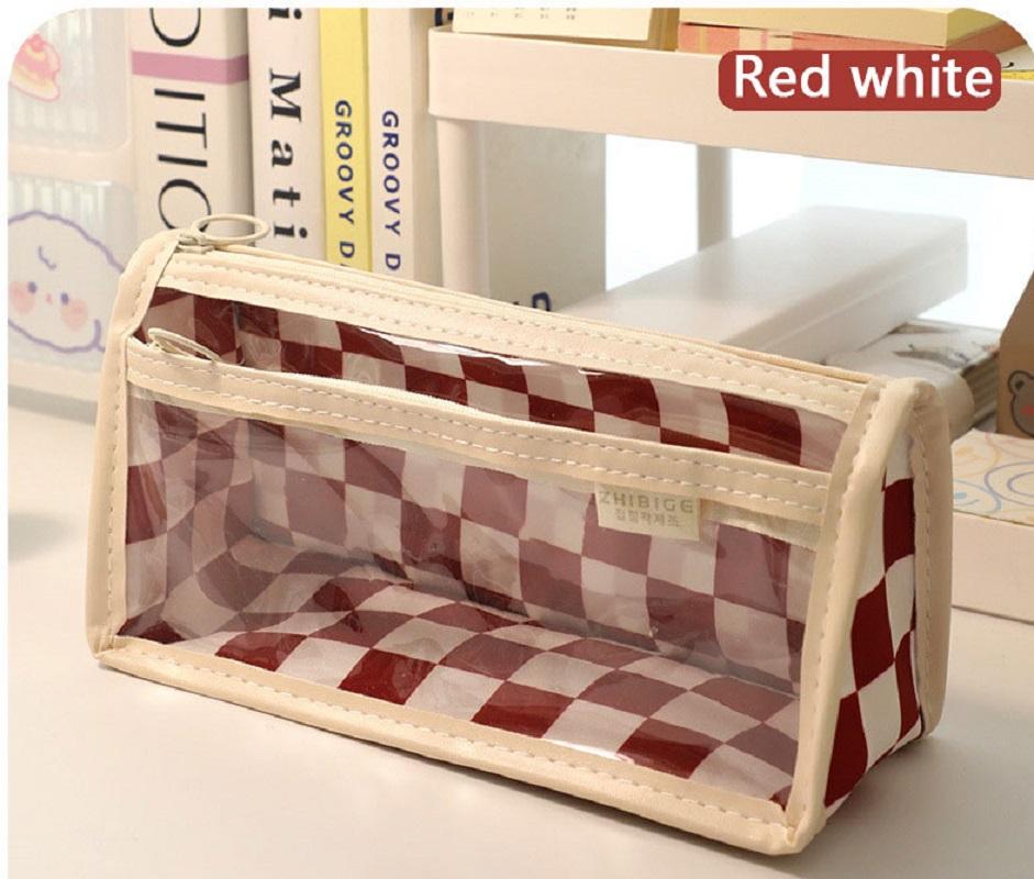 Transparent Checkerboard Pattern Pen Case High Capacity PVC Kids' Pencil Cases Ins Creative Lattice Pencil Bag Kids Gifts
