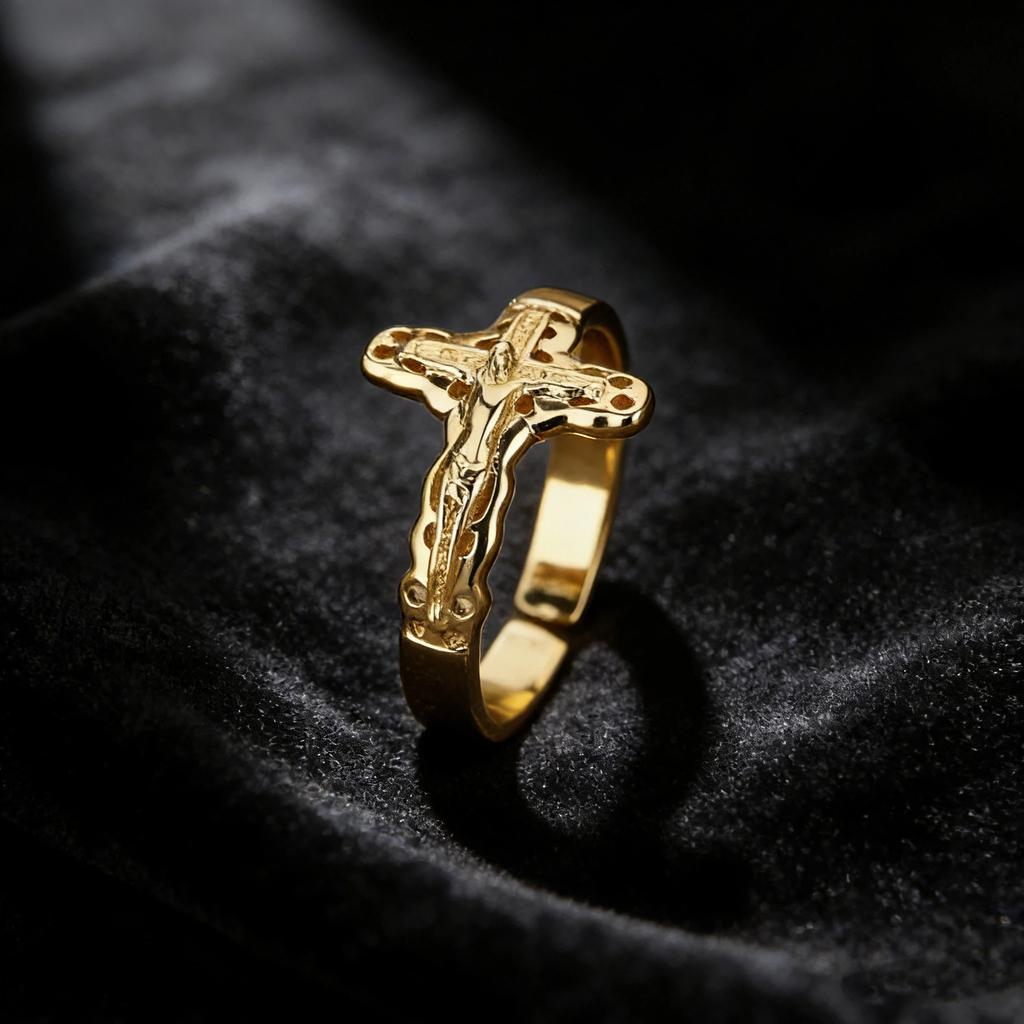 Vintage Jesus Cross Faith Exquisite Rings for Women Men Stainless Steel Jesus Cross Adjustable Ring Religious Party Jewelry Gift