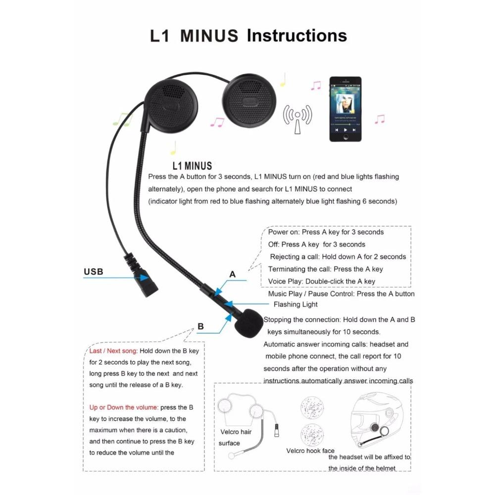 Bezdrátová motocyklová helma L1M Bluetooth Headset mobilní telefon BT sluchátka na motorku