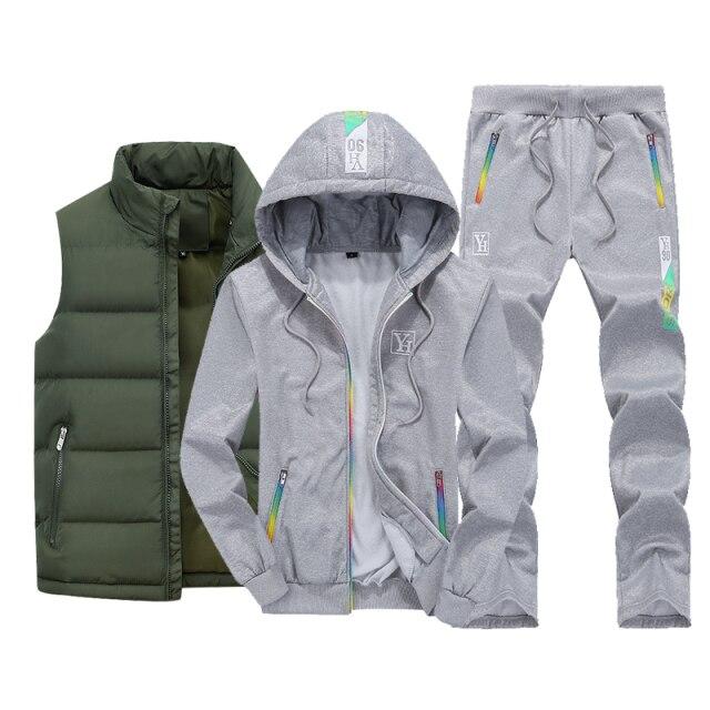 Sweat Suit Winter Men 'S Clothing Men Sets 3 Pieces Hoodie Set Zipper Casual Sport Men Tracksuit Outfit