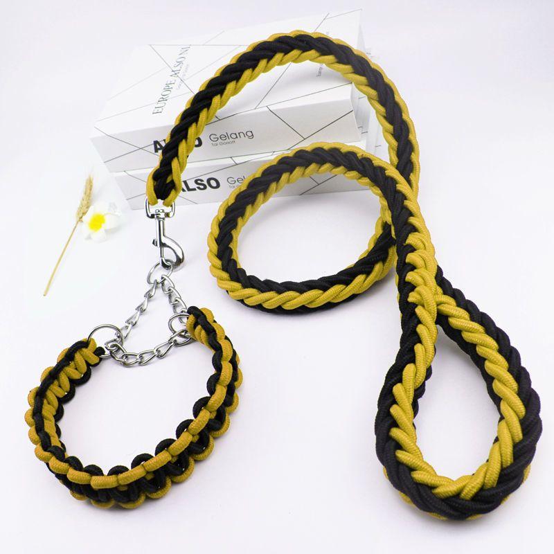 4FT Nylon Braided Rope Traction with Soft Breathable Adjustable Nylon Dog Collar for Small Medium Large Dogs Walking,Hiking,Camping,Exploring