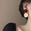 New Fashionable Flocked Earrings, Silver Needle Bow Earrings, High-end Feeling, Niche Red Earrings