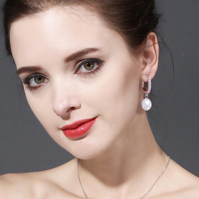 seniko 8-9mm Natural Freshwater Pearl Earrings Fashion Cubic Zirconia Clip Earrings For Women Girl Gift Long Earrings