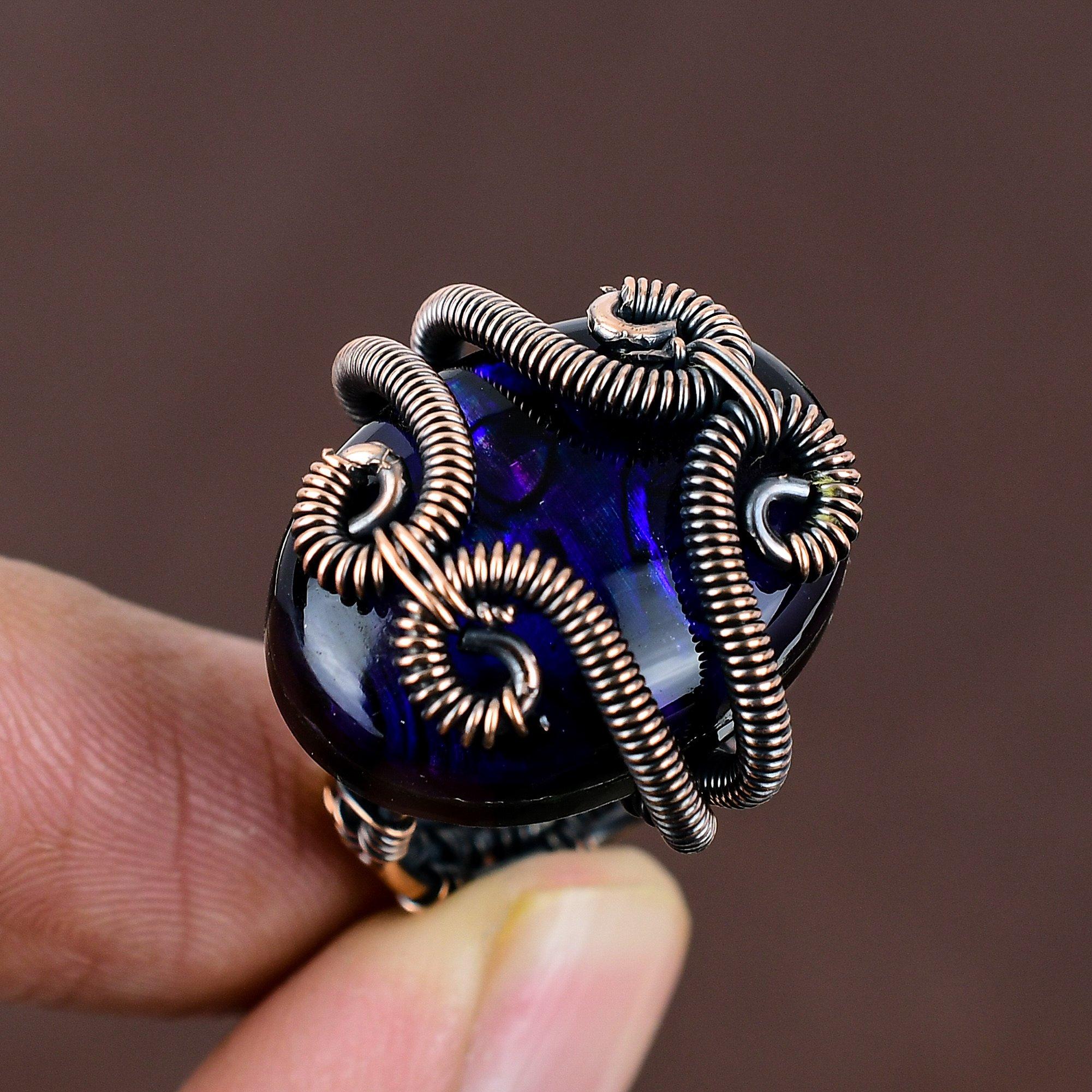 

Abalone Shell Triplet Opal Handmade Copper Wire Wrap Ring Size 5 C4h45