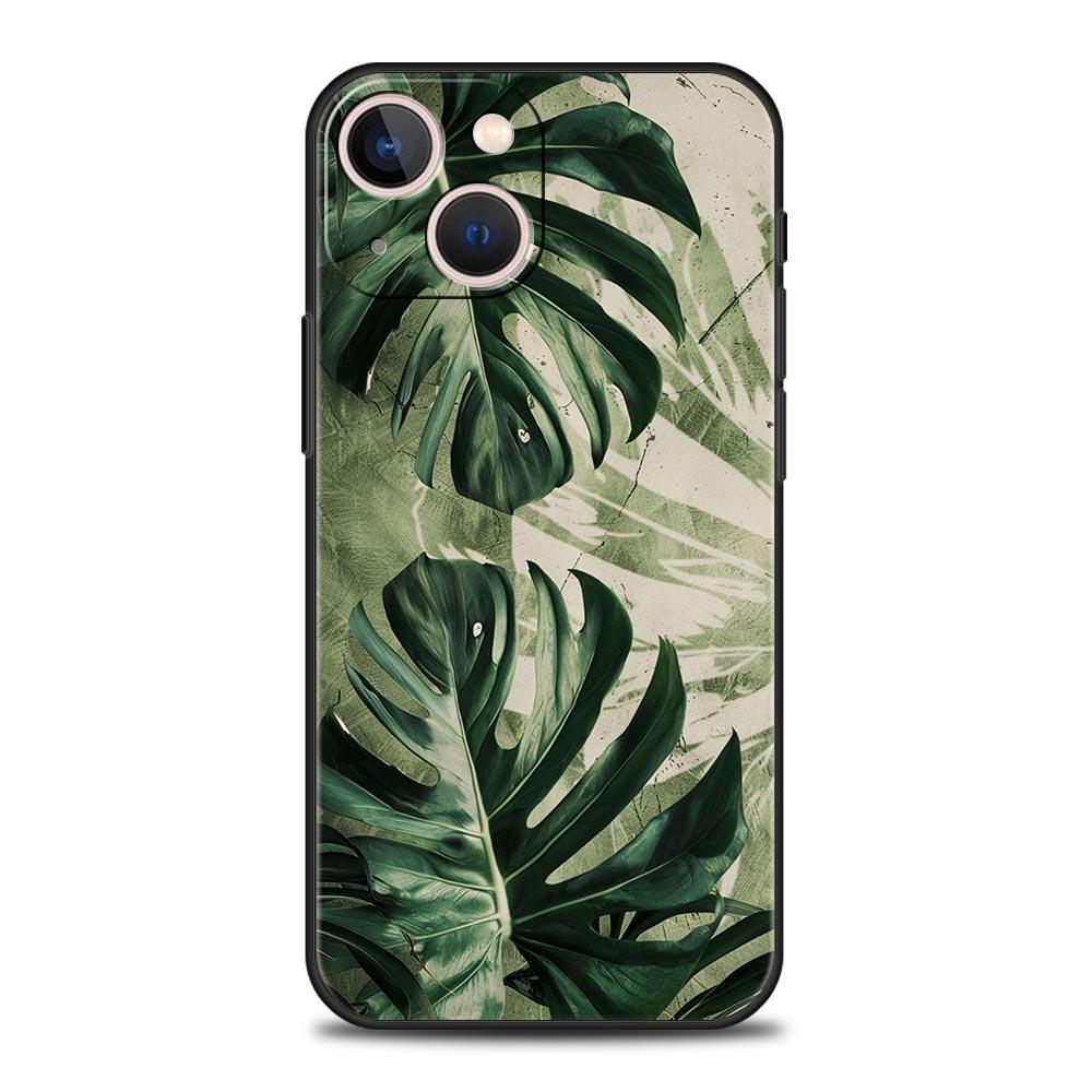 Leaves Monstera Green Phone Case For iPhone 17 16 15 Pro Max 11 12 13 14 7 8 Plus SE 2020 X XR XS Cover Soft Black
