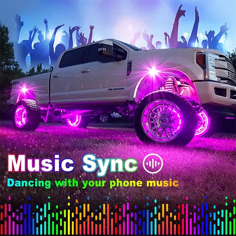RGB LED Rock Lights 8 Pods 192 LEDs Bluetooth APP Control Music Sync