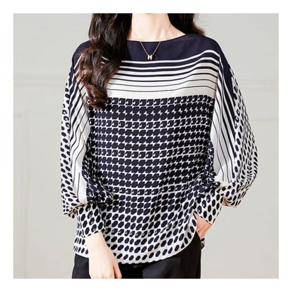 Navava Pointed Pattern Round Neck Long Sleeve Blouse Nb1889