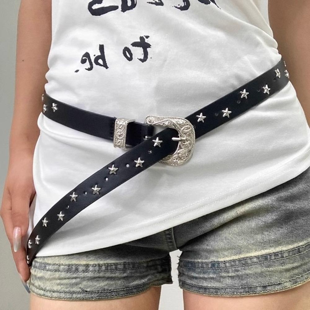 Punk Star Rivet Waist Belt Punk Style PU Leather Waistbands Vintage Y2K Wide Belt  Ornament