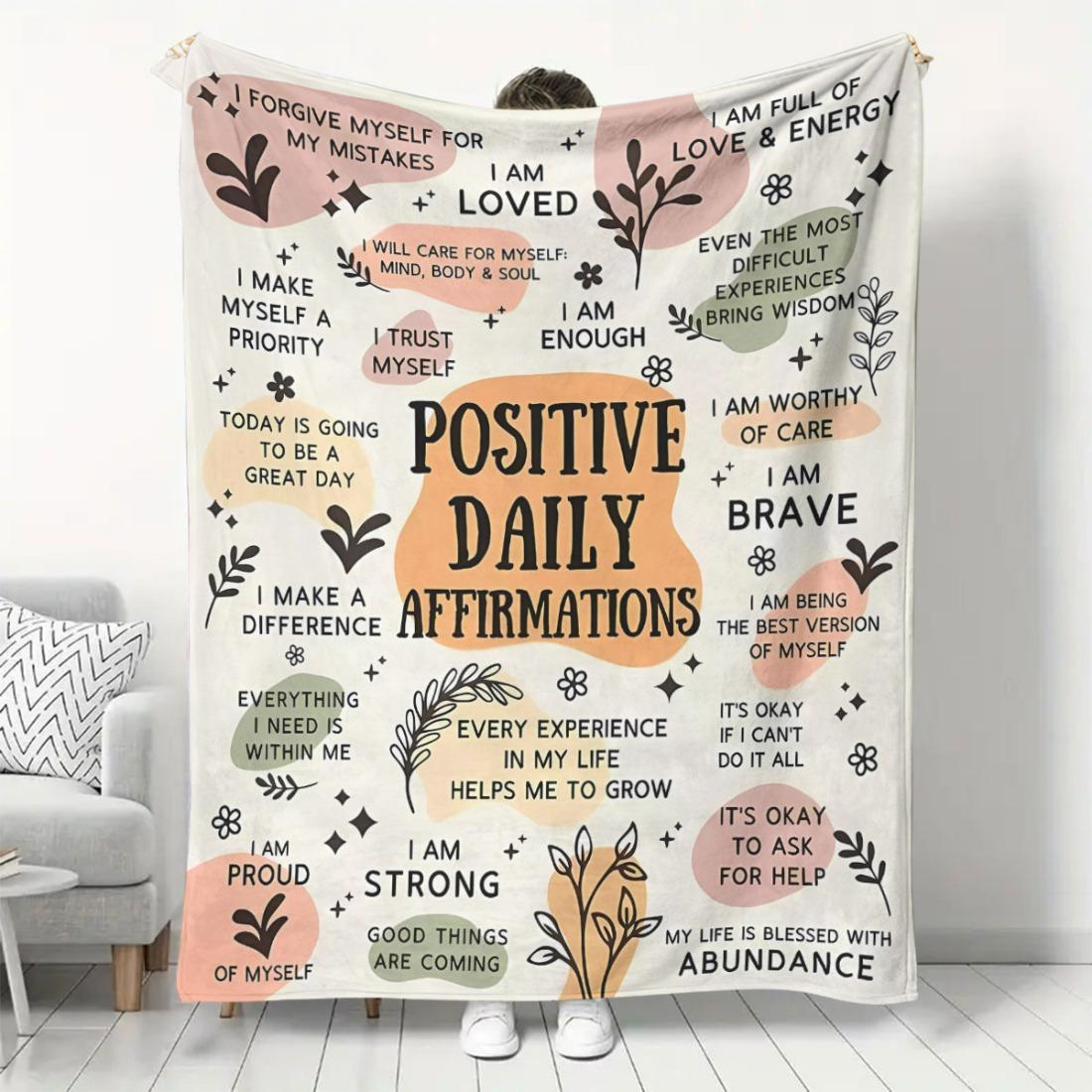 

Inspiring Daily Affirmations Soft Blanket, 100% Polyester Knit Fabric, Positive Belief Gift, Support Women s Mental Health 100x150cm
