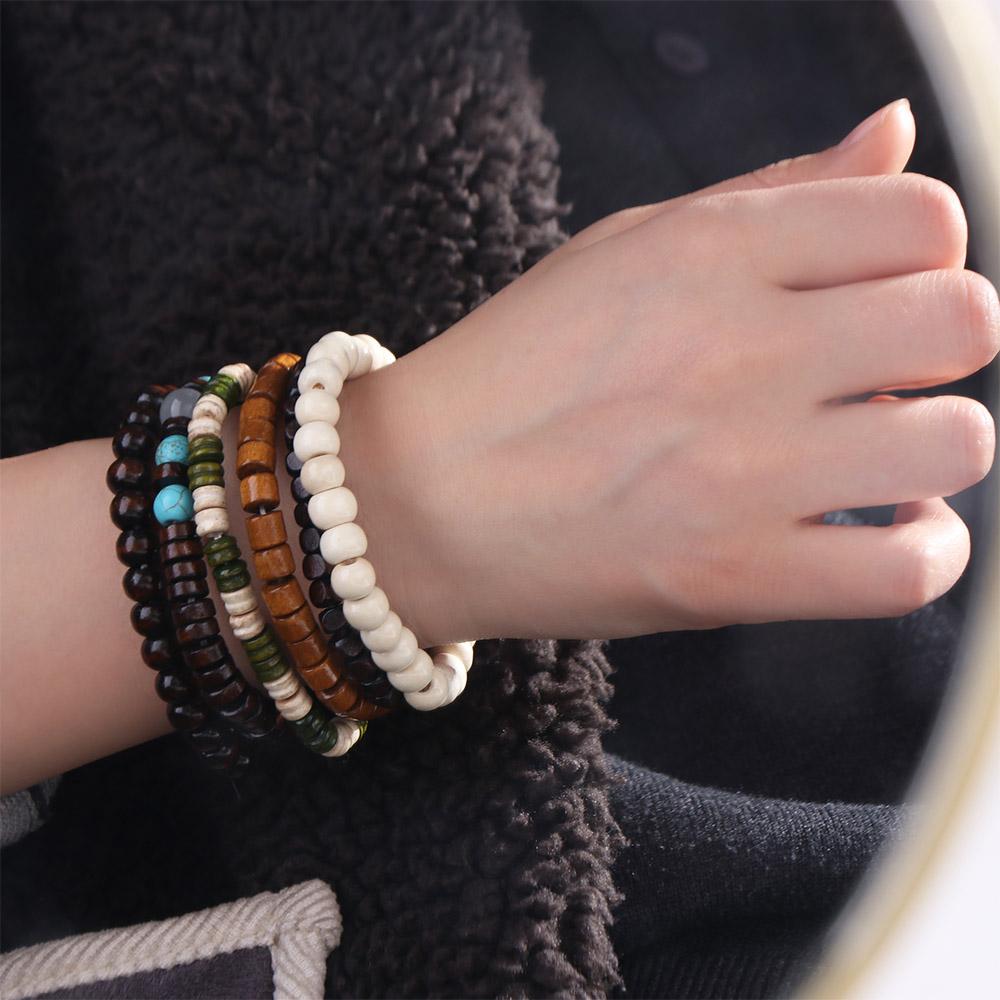 5/6 pcs/set Wood Bead Bracelet Set Bohemian Style Hand Ring Personality Men Bracelets  Gift