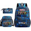 Mochila escolar de grande capacidade com alça de ombro; conjunto de estojo de lápis de três peças para estudante