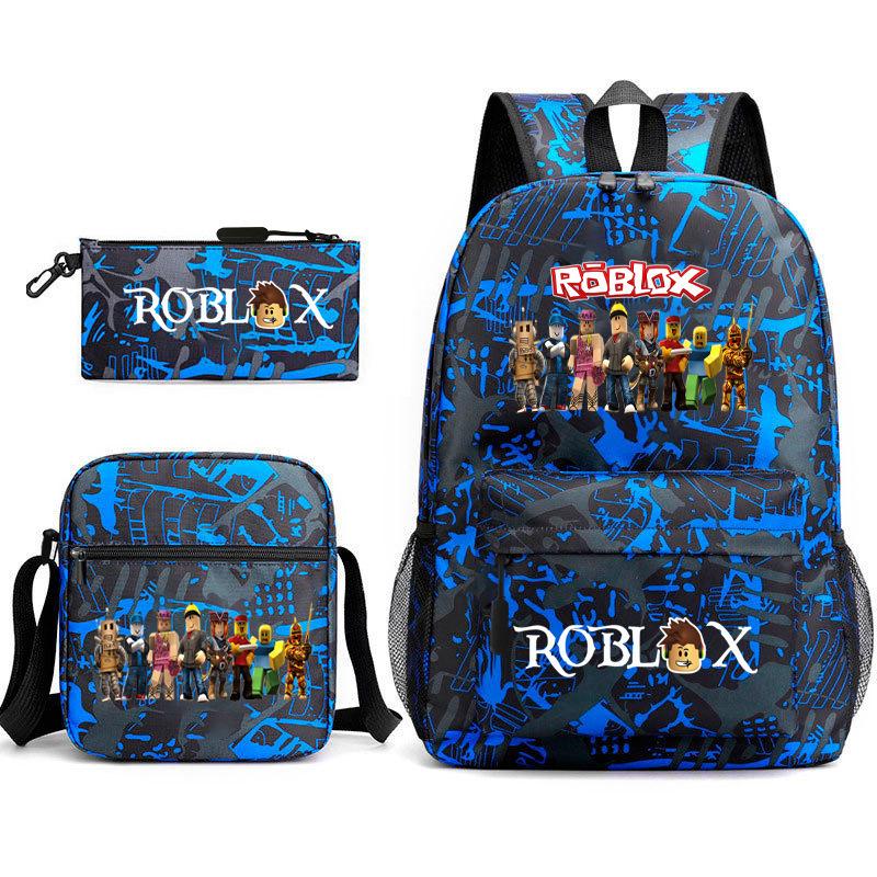 Mochila escolar de grande capacidade com alça de ombro; conjunto de estojo de lápis de três peças para estudante