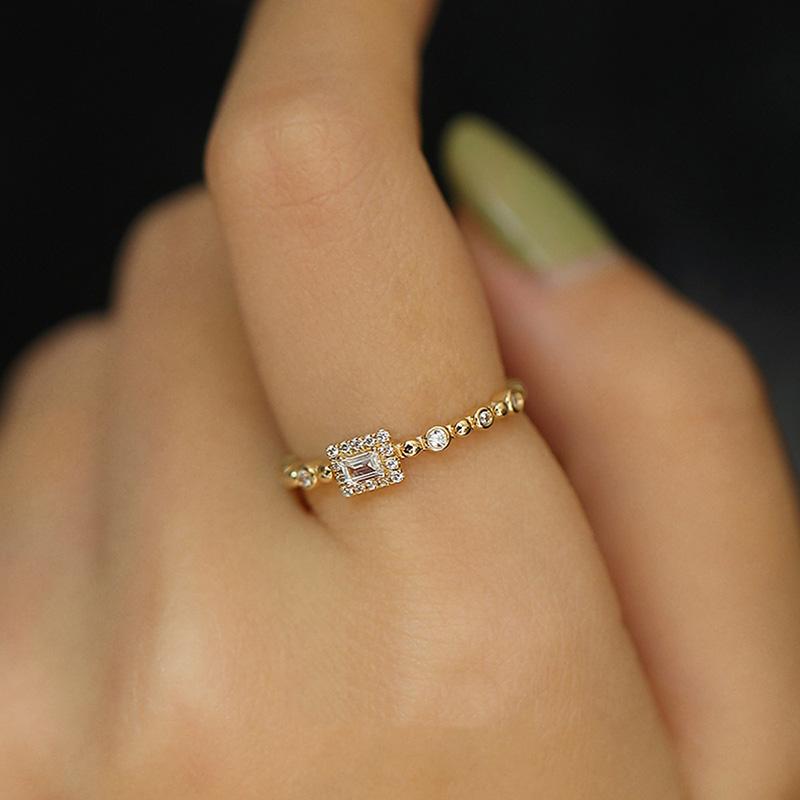 Rectangular Cubic Zirconia Gold Color Rings Exquisite Wedding Band Accessories for Women Newly Designed Statement Jewelry