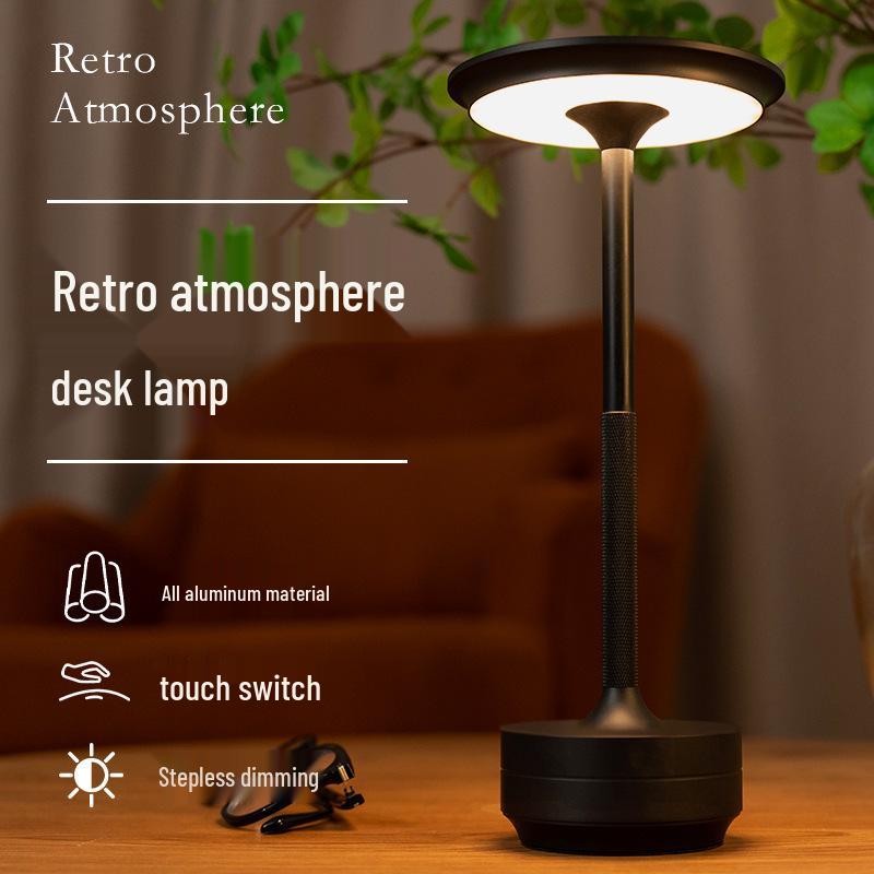 Minimalist I-Shaped Metal Table Lamp with LED Rechargeable Touch Control