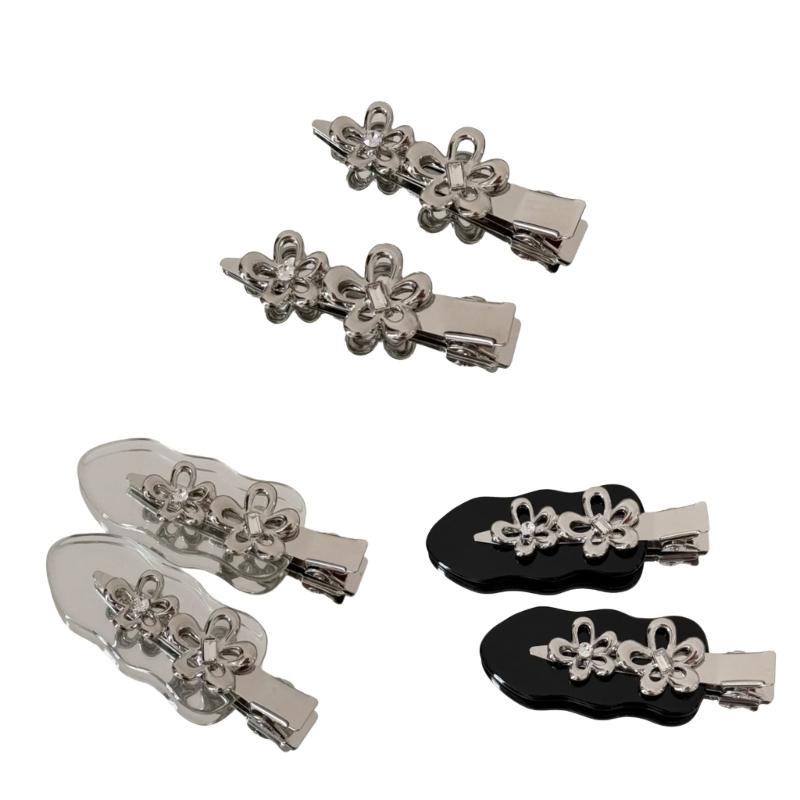 Punk Barrettes Hair Clip Floral Sweet Metallic Flower Flat Clip Hairpin Flower Floral 2000s Hair Clip for Bunches