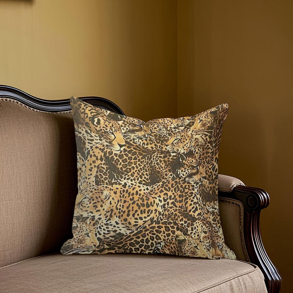 Jmg Clothing Unisex Leopard Herd Square Jacquard Pillow Cover For Sofa Office Waist Cushion Cover Home Decorative Pillowcase