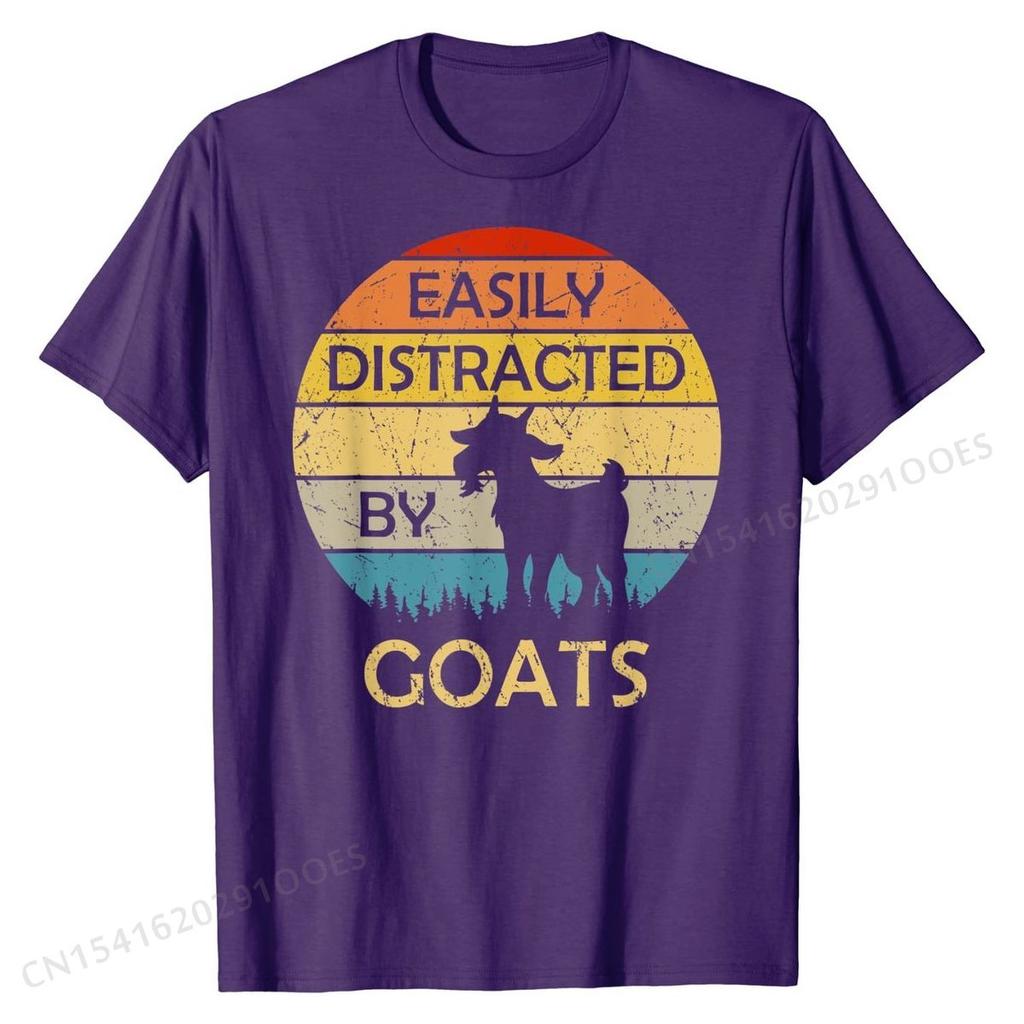Easily Distracted By Goats Retro Vintage Funny Goat Lover T-Shirt T Shirt for Men Funny Tops & Tees Cute Personalized Cotton