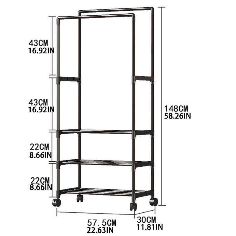 Clothes Rack Double Rods Clothing Racks On Wheels Rolling Clothes Organizer For Coats Shirts Dress Multi-functional Bedroom