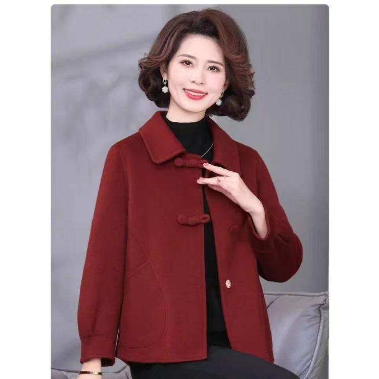 Short Double Sided Wool Coat for Women Spring Autumn Moms Middle Aged Petite Outerwear