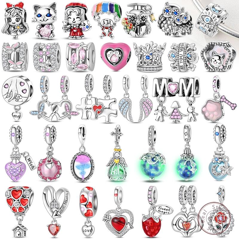 New Original Charm Bead Pendants Copper Crown Strawberry Perfume Gold Bow Fit Bracelet Necklace Women Jewelry