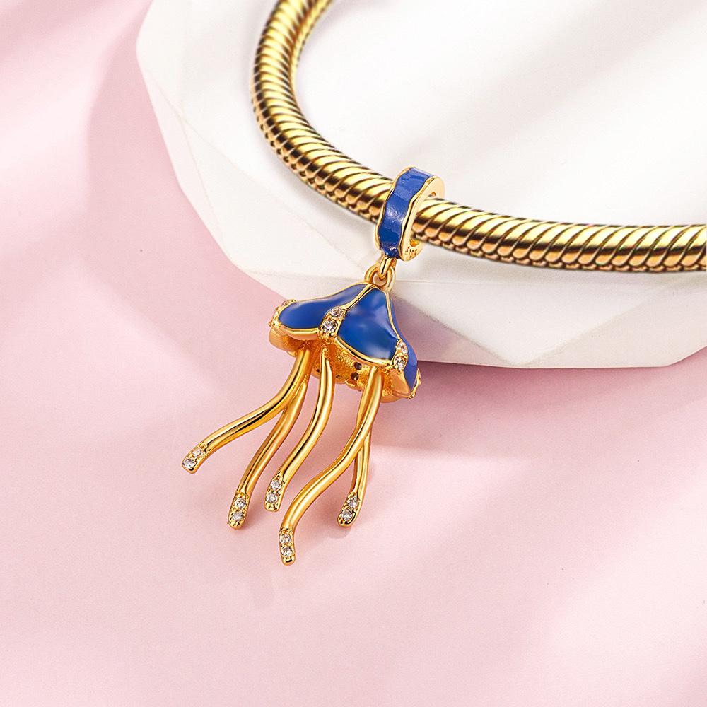 Copper Blue Ocean Jellyfish Conch Shells Bead Charms Pendant Fit For The Brand'S Diy Bracelet Women Jewelry Girlfriend Gifts
