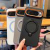 Für Google Pixel 9 9A Pro XL Hülle Magnetischer Metall 360° Drehbarer Halter Gittermuster Leder Guter Griff Weiche Rückseite
