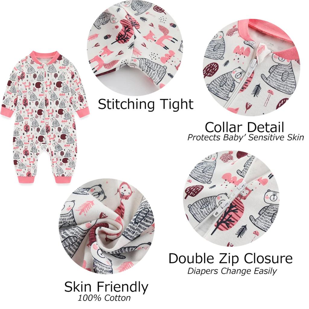MAMIMAKA Newborn Long Sleeve Open Baby Months Pajamas, Zippered, Autumn/Winter, Front, Gift, 0-3