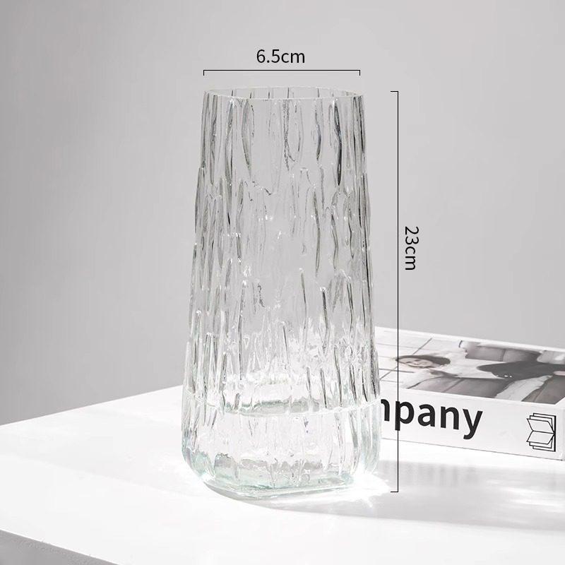 Nordic Glacier Glass Vase for Fresh Flowers, Large Transparent Hydroponic Flower Arrangement Decor for Living Room.