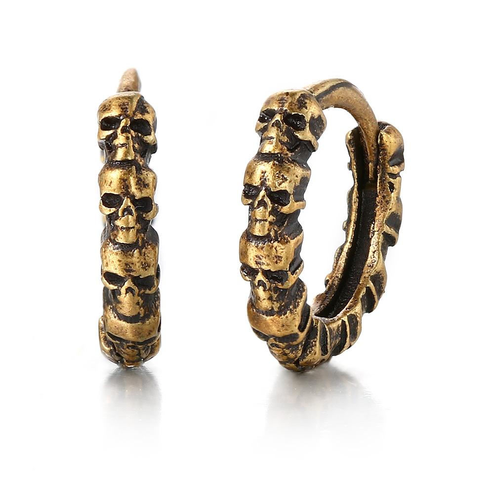 Vintage Skull Hoop Earrings For Men Women Hip Hop Jewelry Copper Color Skeleton Earring Rock Punk Style Halloween Gift OHE188
