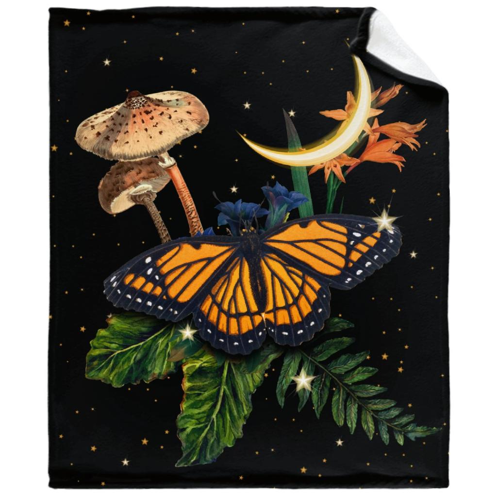 Mushroom Hippie Teppe Moth Gothic Witchy Flanell Teppe for All Season Sun Moon Fuzzy Soft Sofa Kontor Teppe