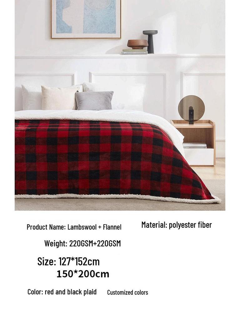 Double-Layer Lambswool Flannel Blanket: Plaid Office, Dorm, or Sofa Throw