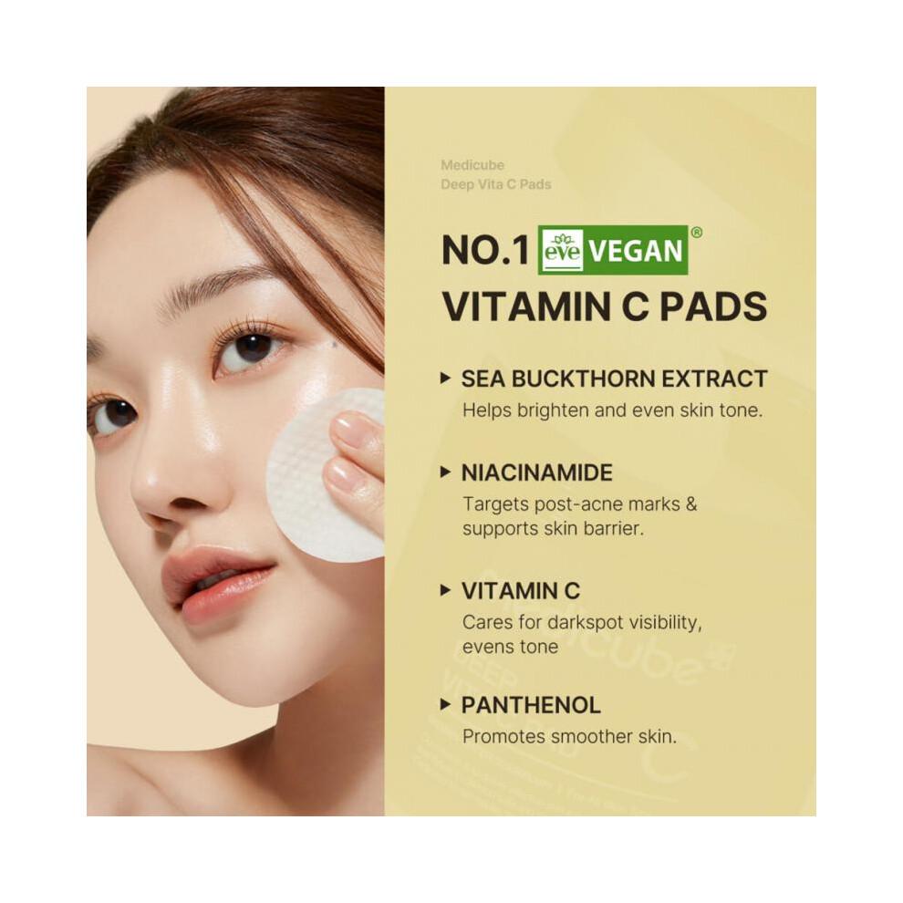 Medicube Deep Vita C Facial Pads Vitamin C Toner Pads for Uneven Skin Tone 500 000PPM of Vitamin Water & 3 Types of Vitamin Hydrating & Resurfacing