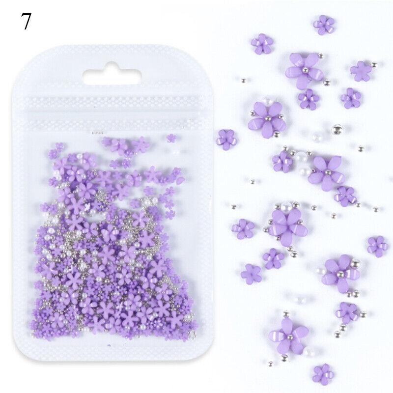 200Pcs Acrylic Crystal 3D Flower Nail Art Decoration Cute Mixed Size Manicure _A