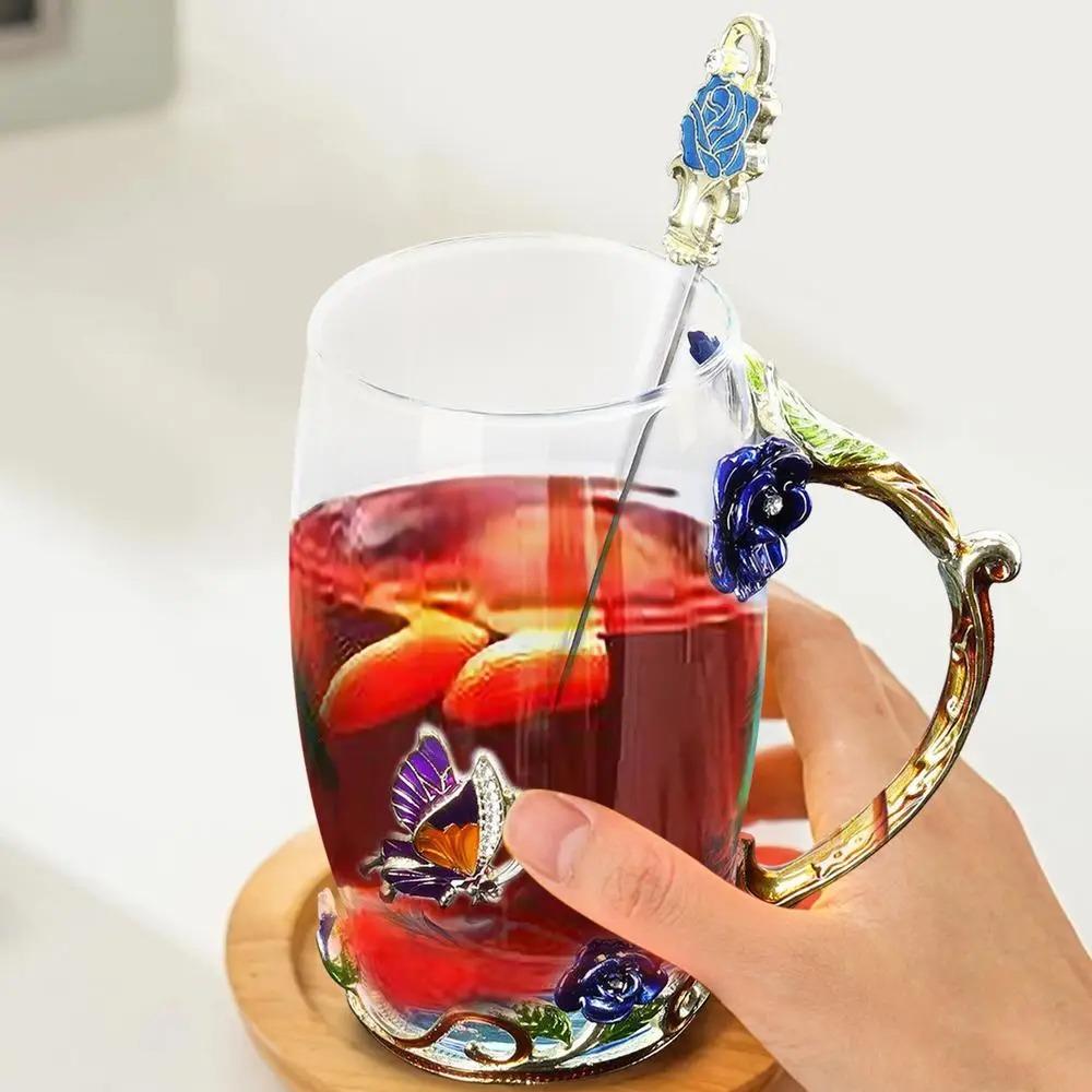 Heat-Resistant Coffee Cup Glass Tea Mug Teaware Enamel Flower Tea Cup  Gift