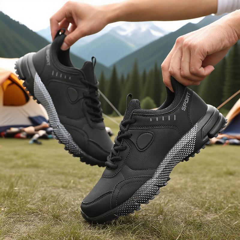 Men's Multi Purpose Sneakers Black Leather Surface Outdoor Explorations Shoes New Cushioned Fashion Men Shoes Chaussure De Sport
