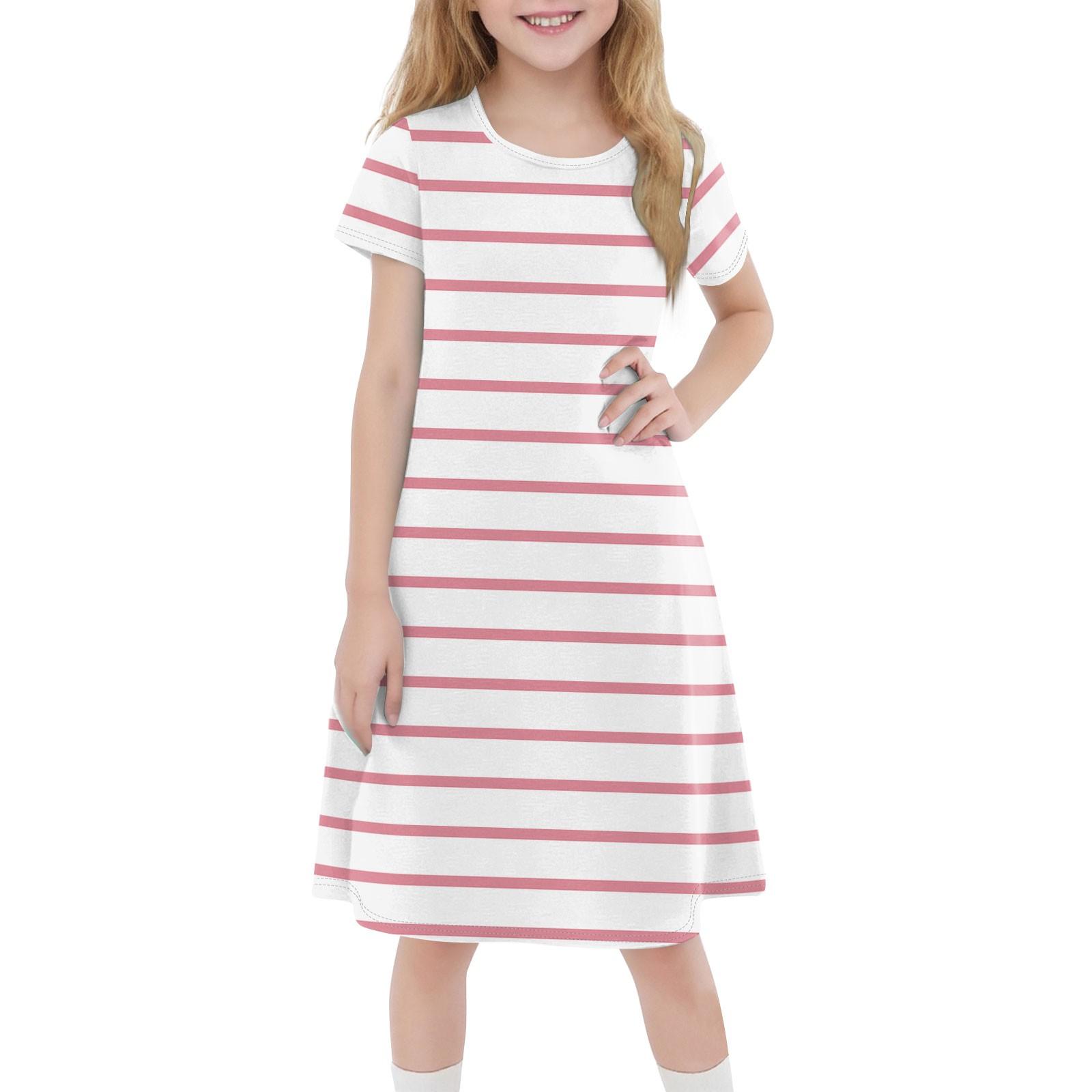 Children s Summer Short-sleeved Casual Fashion Round Neck Dress 140 розовый