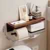 Punch-Free Walnut Toilet Paper Holder & Hand Wash Storage Rack