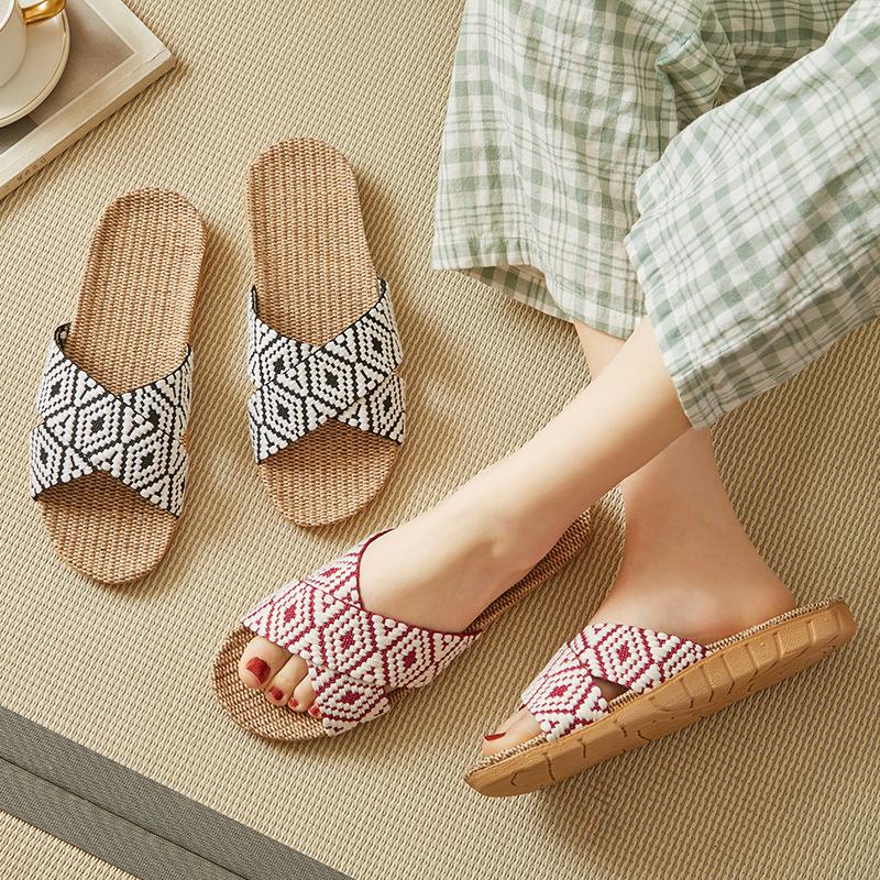 Linen Slippers Home Furnishing Women's Summer Slippers Indoor Hotel Sandals Non-slip Silent Slippers
