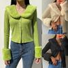 Cappotto da giacca slim fit cardigan con scollo a V tinta unita a maniche lunghe moda casual invernale da donna