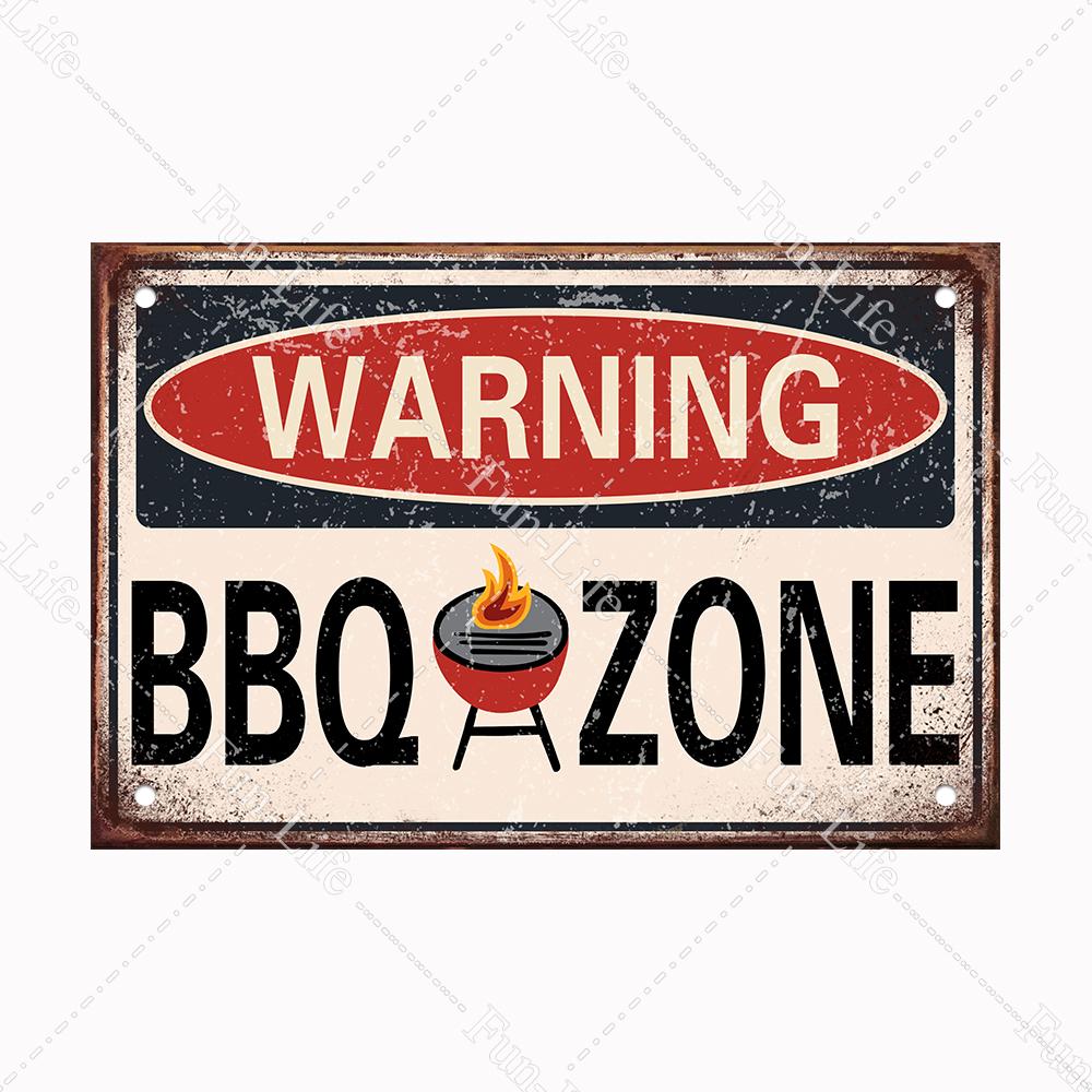 BBQ Warning Metal Tin Sign Oven Vintage Wall Decor Plaque Painting Barbecue Shop Restaurant Craft Pub Home Decor 20x30cm