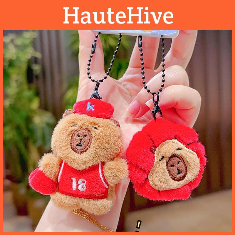 Whimsical Plush Capybara Family Basketball Keychain Set For Sports Gift Lovers