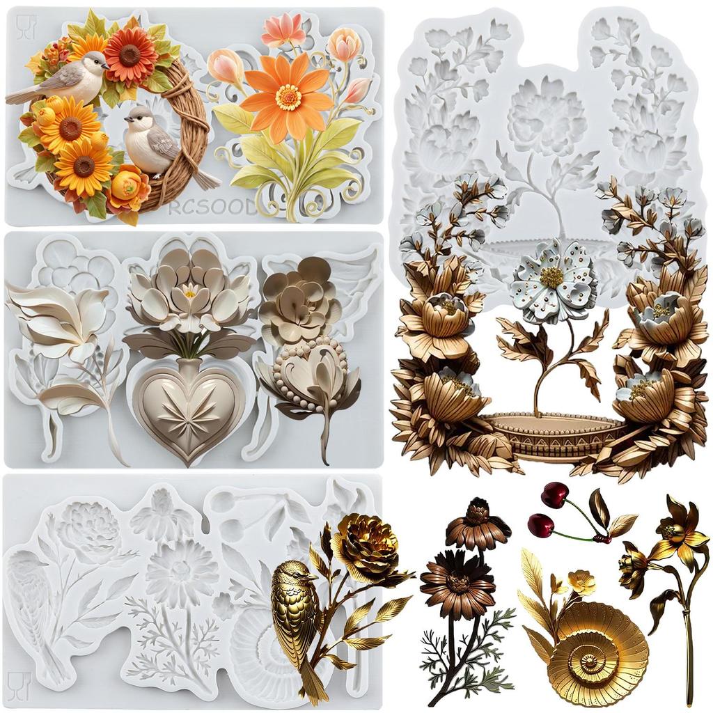 Bird Sunflower Silicone Mold Leaf Flower Vase Snail Fondant Molds Cake Decorating Tools Cupcake Topper Candy Resin Clay Chocolate Gumpaste Mold