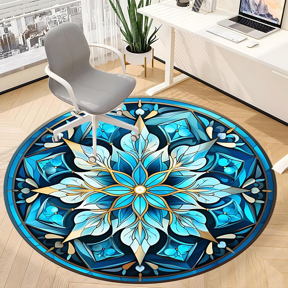 1pc Blue Floral Mandala Chair Carpet for Office Non-Slip, Machine Washable Rug for Office - Holiday DecorMachine Made yy251029108