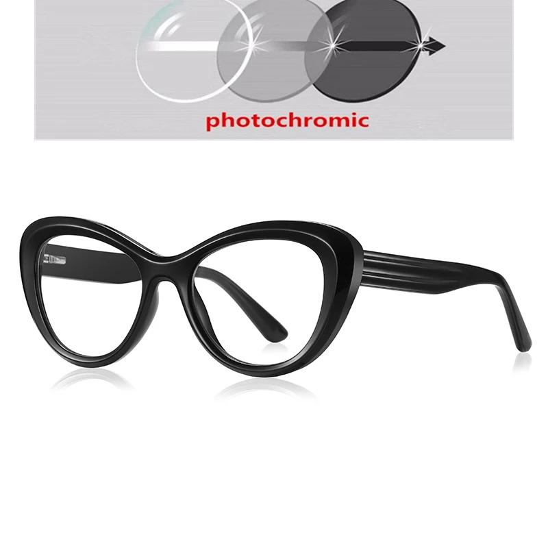 Green Pink Frame Cat Eye Myopia Glasses Woman Spring Hinge TR90 Minus Photochromic Glasses With Diopters 0 -0.5 -0.75 To -6.0