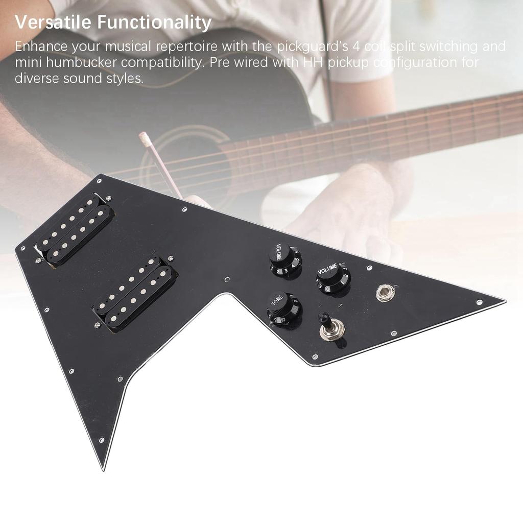 Sorandy Loaded Wiring Pickguard Set for Flying V Electric Guitar 2-Coil Split Mini Humbucker 12 Side Screw Holes