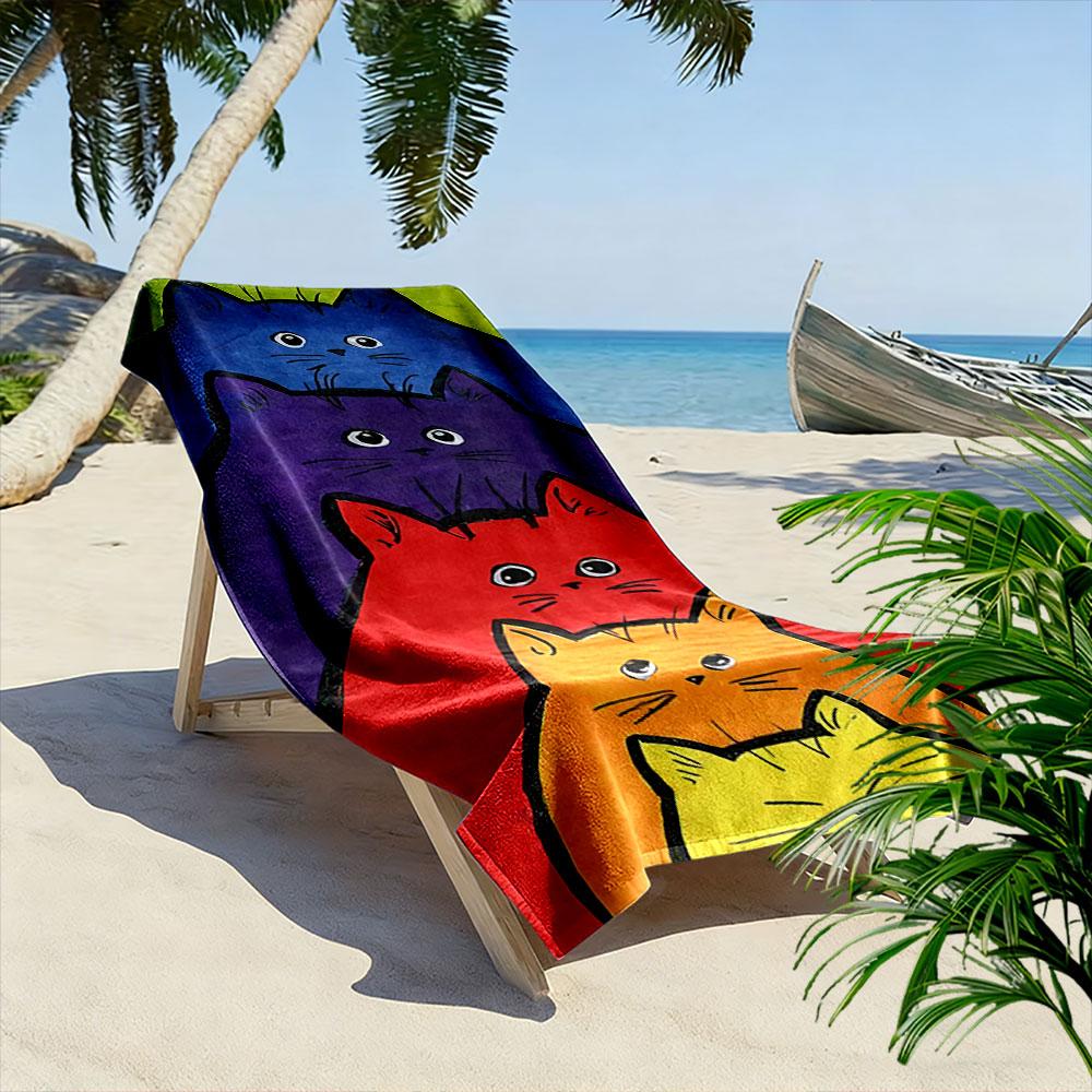 Colorful Stacked Cat Faces A must-have beach towel for beach travel