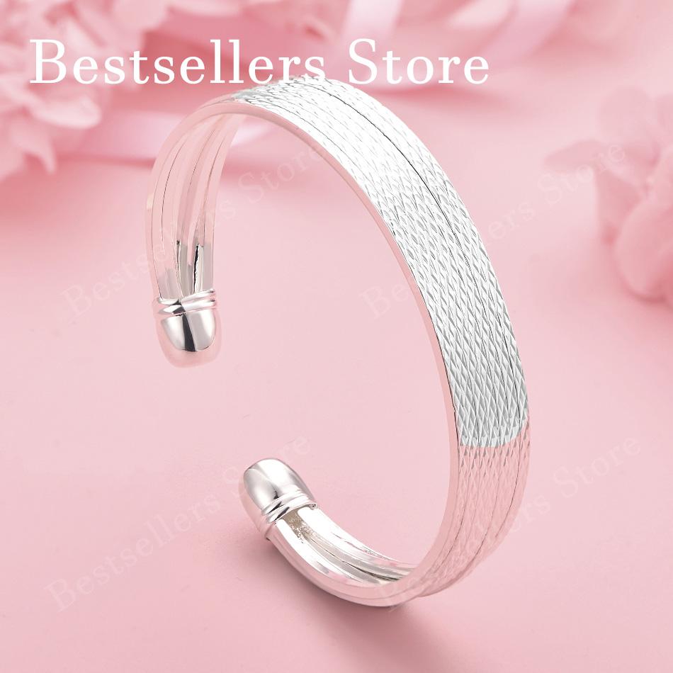 925er Sterlingsilber Exquisites mehrschichtiges offenes Armreif, Modischer Schmuck für Hochzeitsfeiern für Damen silber
